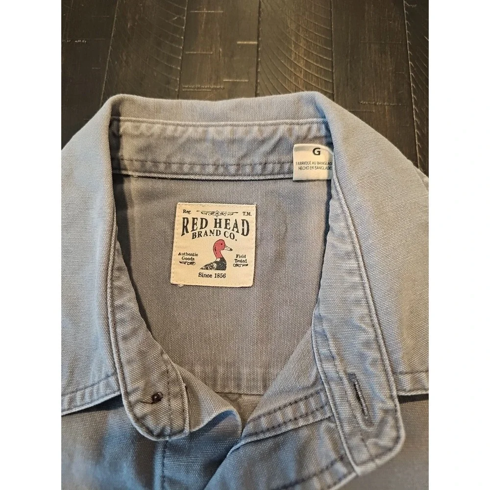 Red Head Men's Gray Button Up Short Sleeve Shirt Pockets Size Regular‎ Large